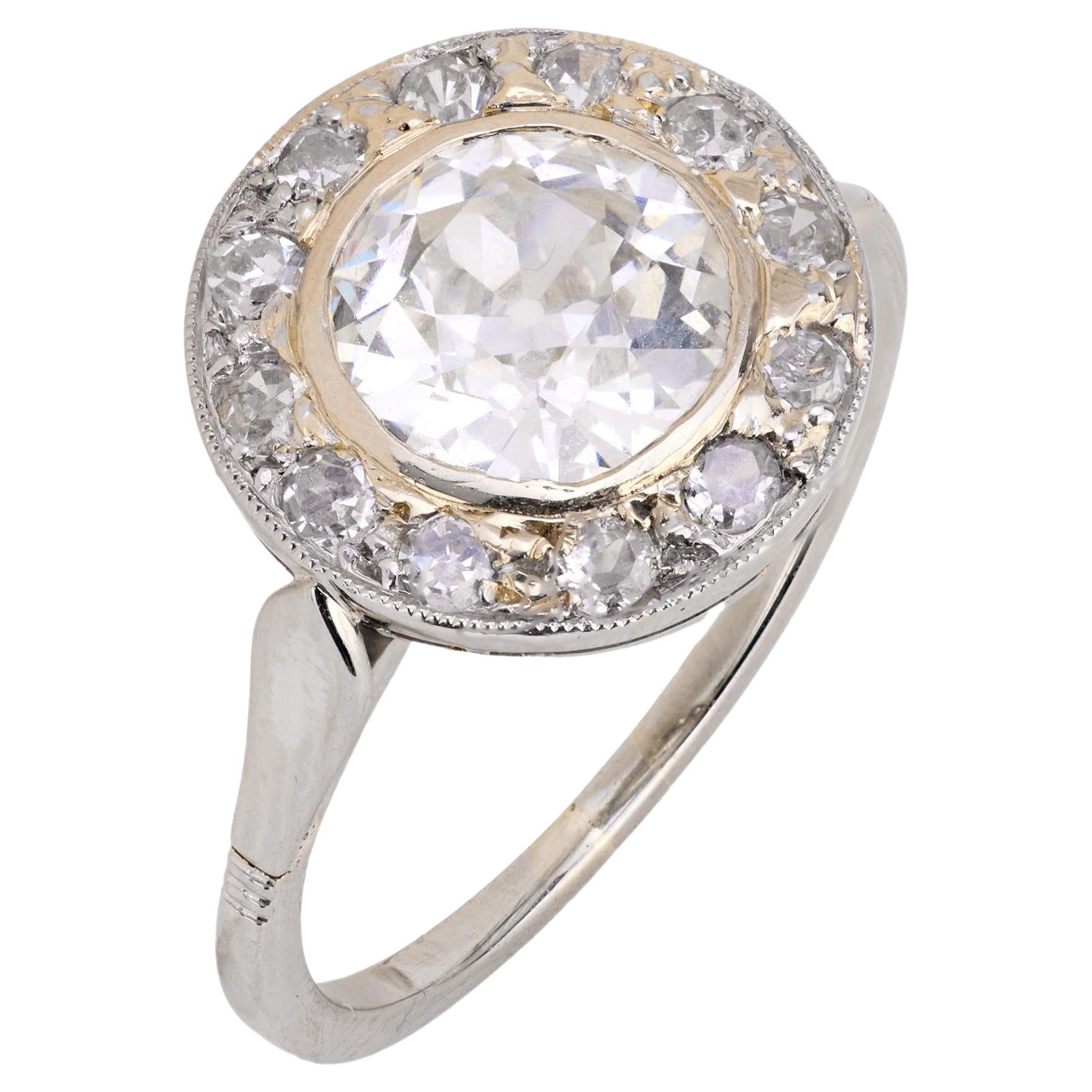 Art Deco GIA 1.58 carat old European cut diamond 18k white gold engagement ring