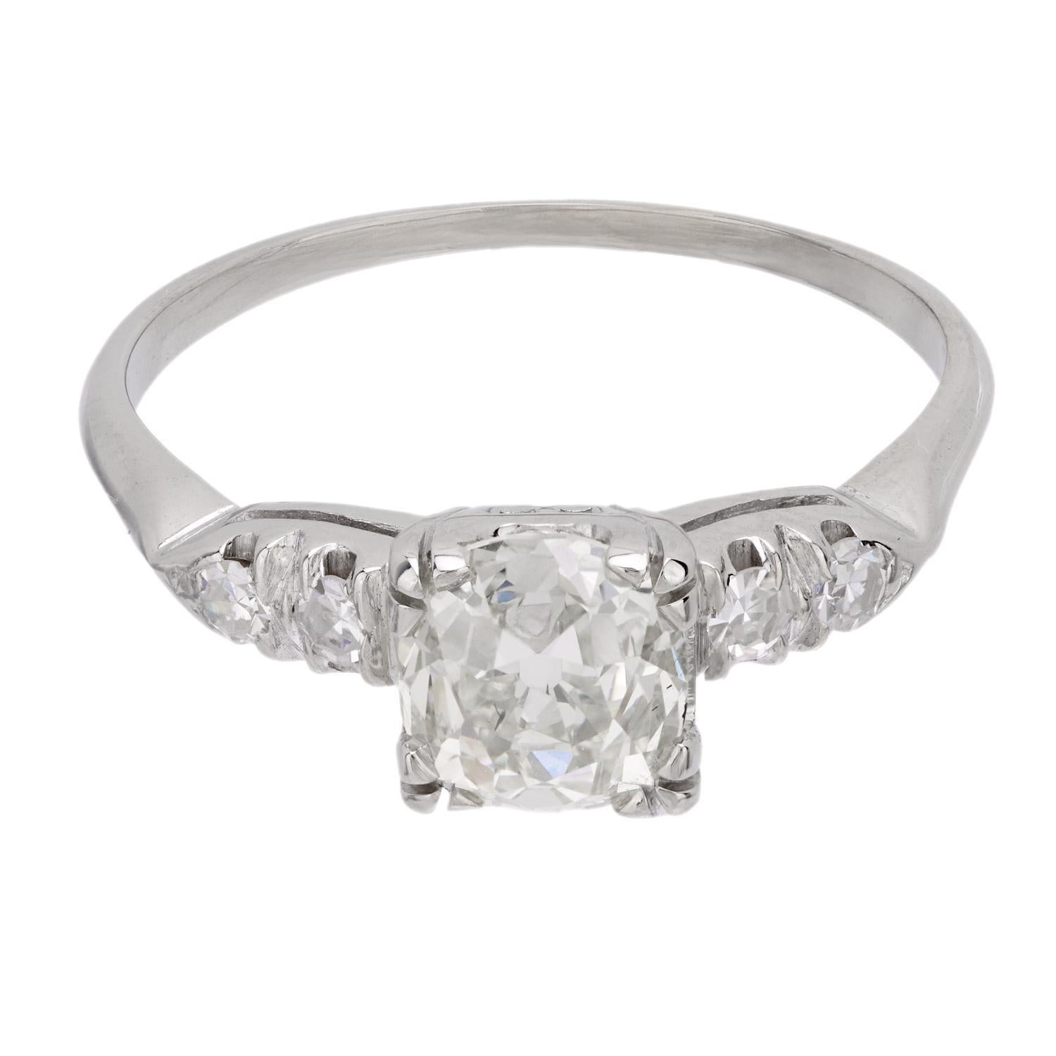 Old Mine Cut Art Deco GIA 1.58 carat old mine cut diamond 14k white gold engagement ring For Sale