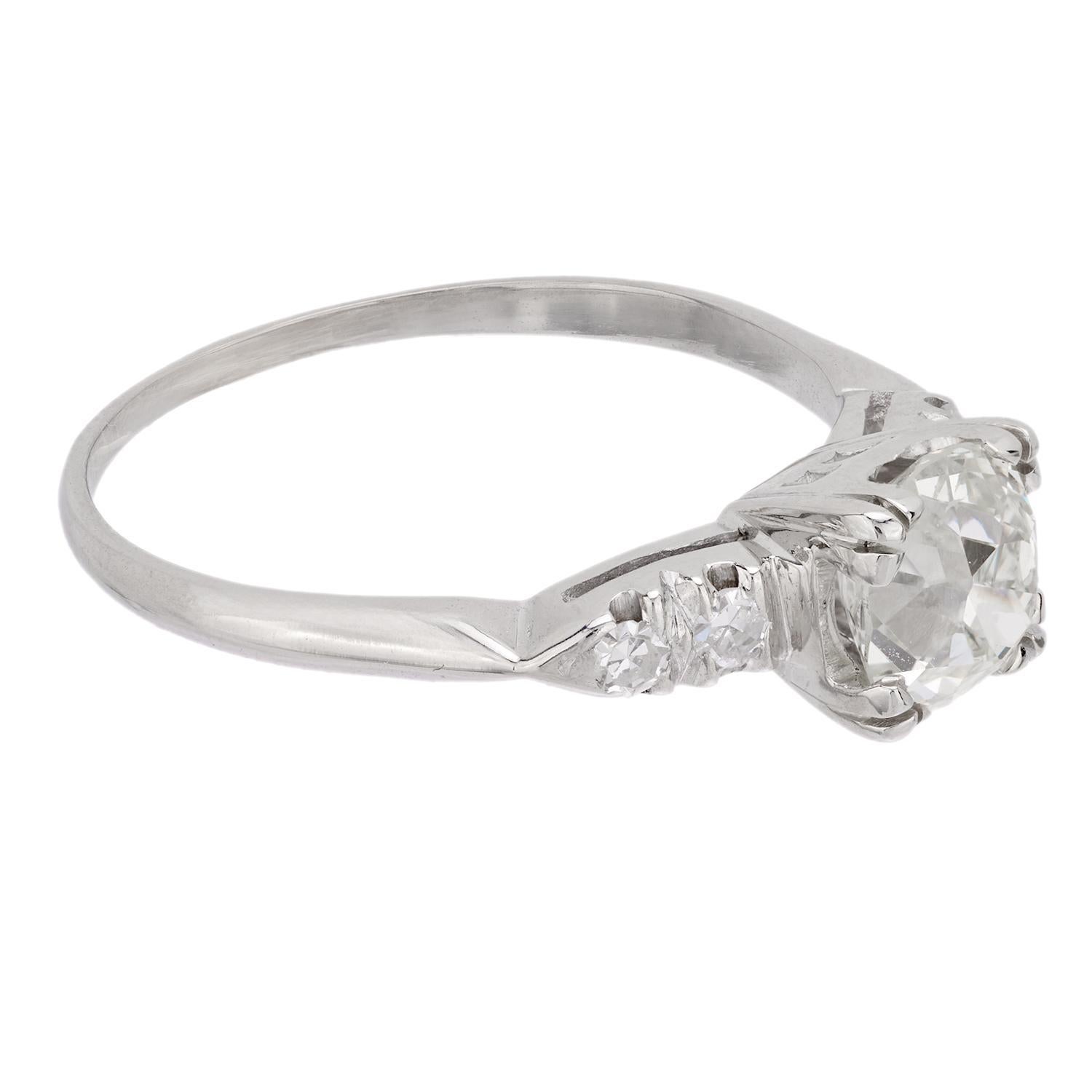 Women's Art Deco GIA 1.58 carat old mine cut diamond 14k white gold engagement ring For Sale