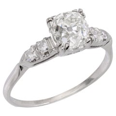 Art Deco GIA 1.58 carat old mine cut diamond 14k white gold engagement ring