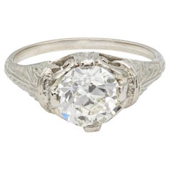 Art Deco GIA 1.60 Carat Old European Cut Diamond Platinum Filigree Ring