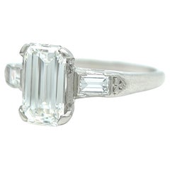 Art Deco GIA 1.60 Carats Emerald Cut Diamond Platinum Ring