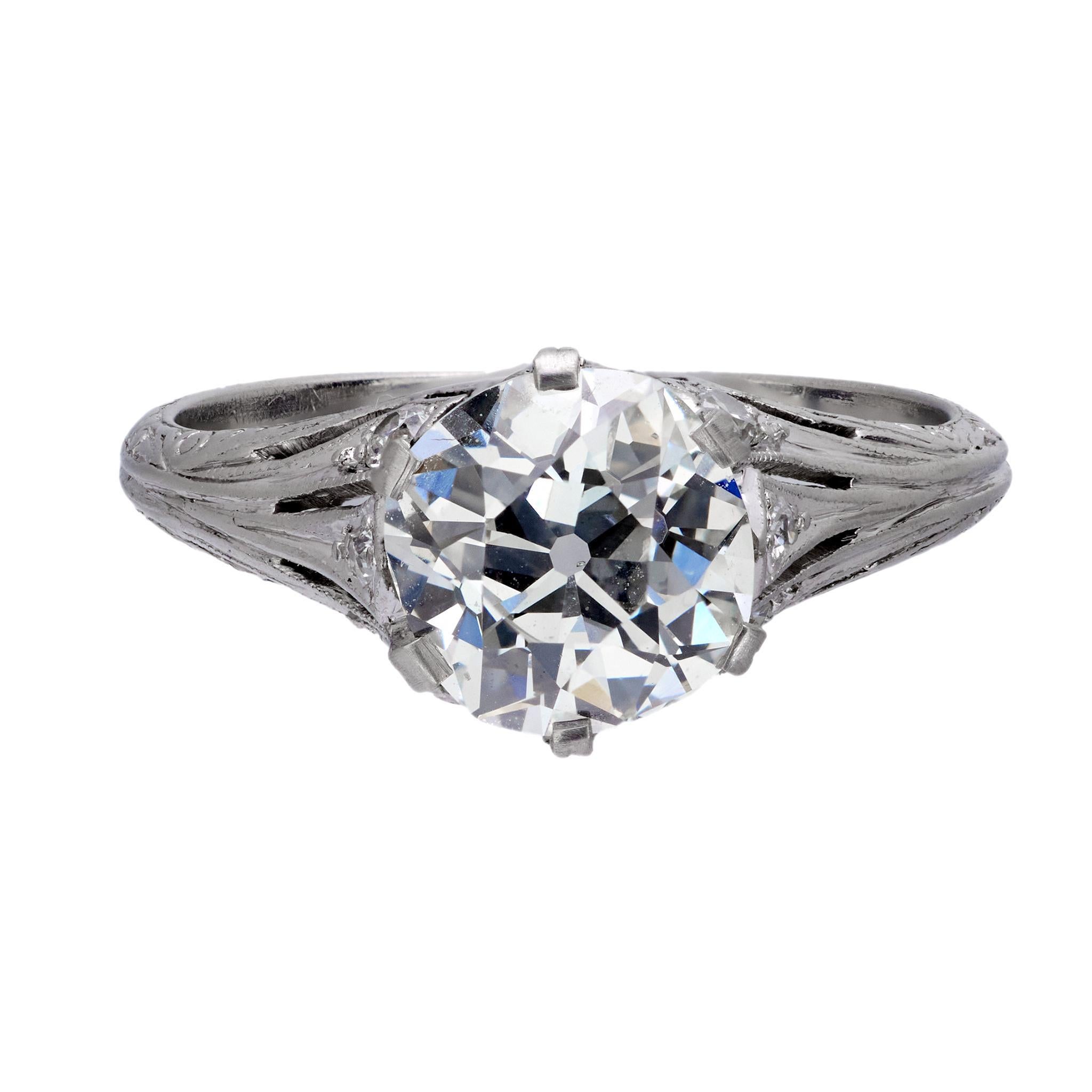 Old Mine Cut Art Deco GIA 1.61 carat old mine diamond platinum engagement ring