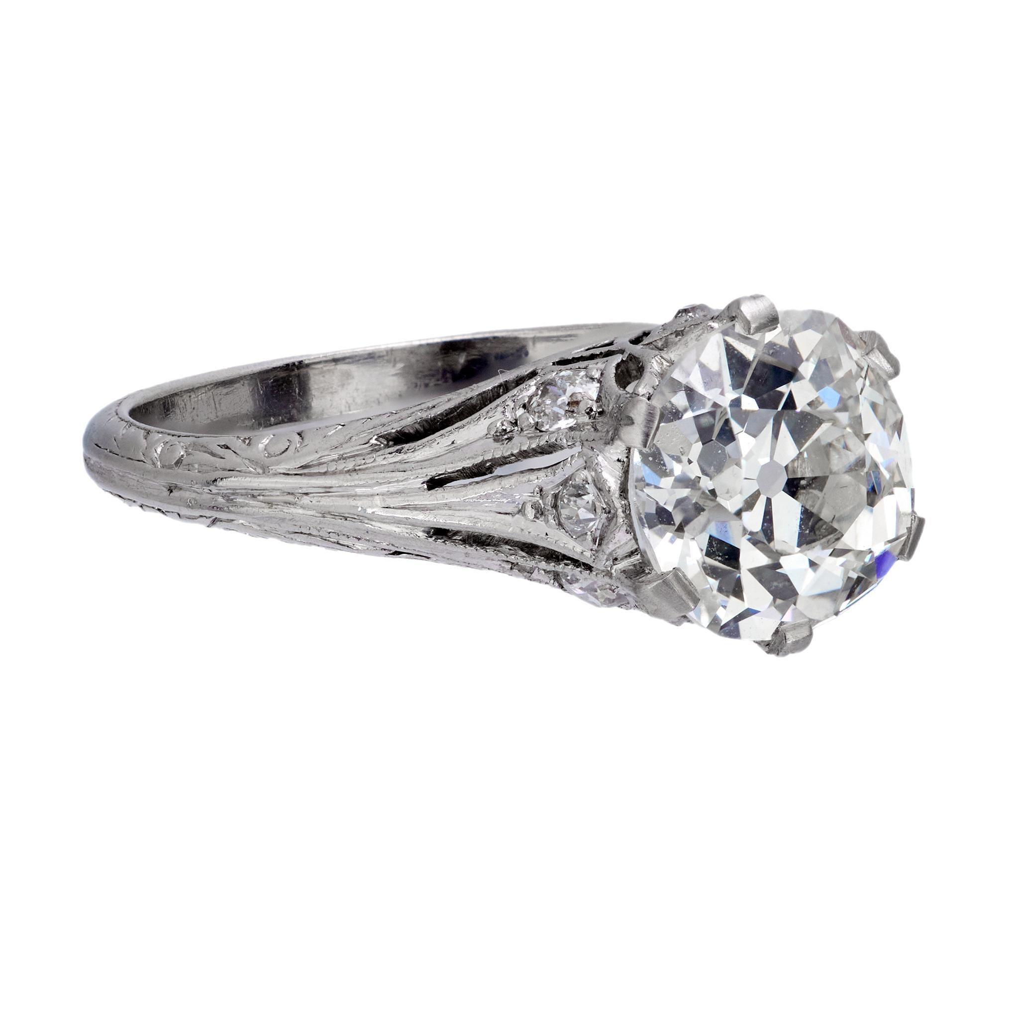 Women's or Men's Art Deco GIA 1.61 carat old mine diamond platinum engagement ring