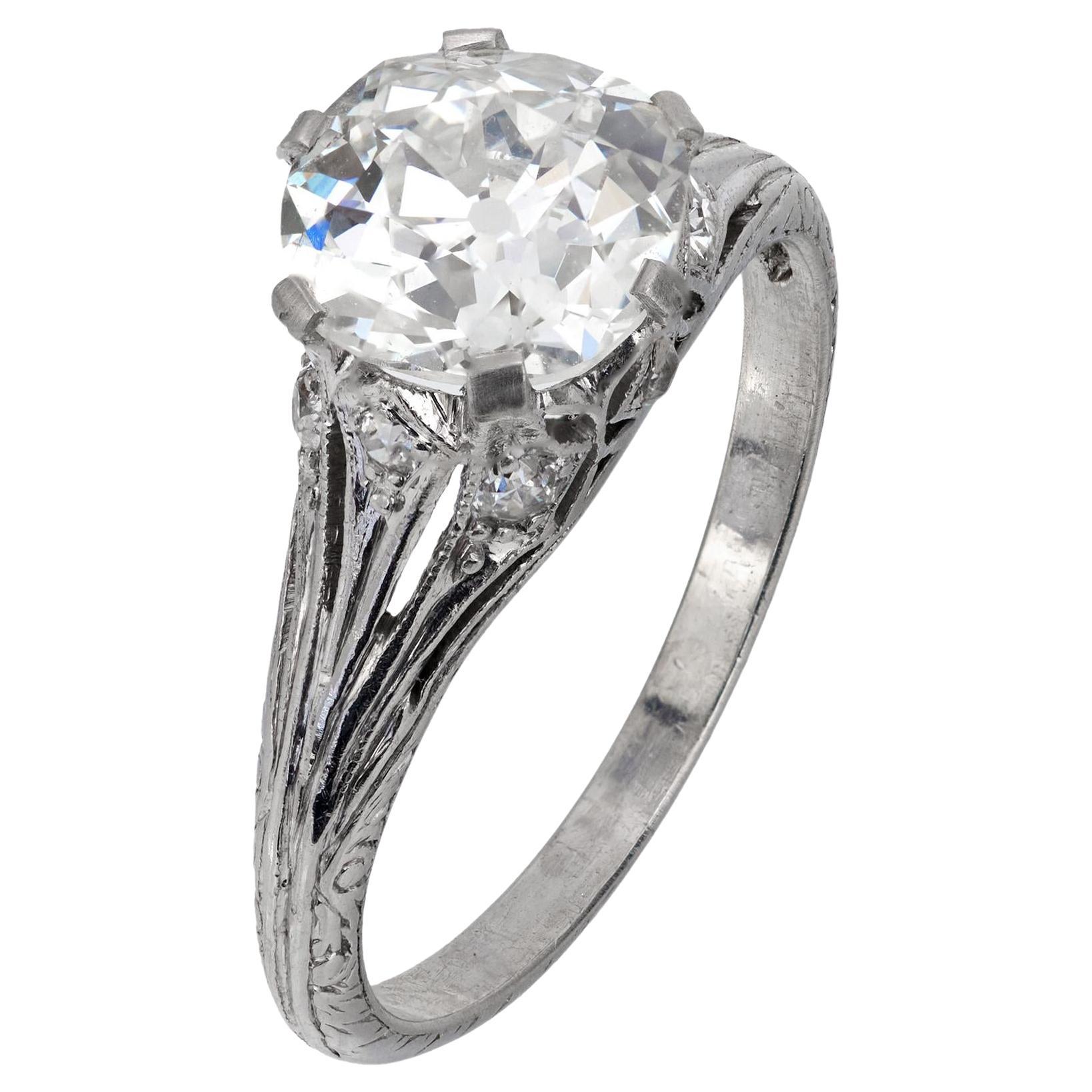 Art Deco GIA 1.61 carat old mine diamond platinum engagement ring