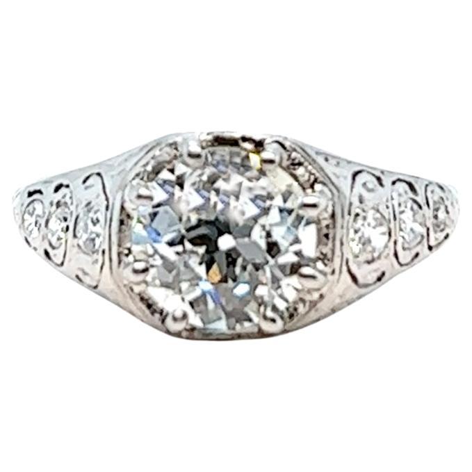 Art Deco GIA 1.61 Carats Old European Cut Diamond Platinum Filigree Ring