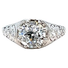 Art Deco GIA 1.61 Carats Old European Cut Diamond Platinum Filigree Ring