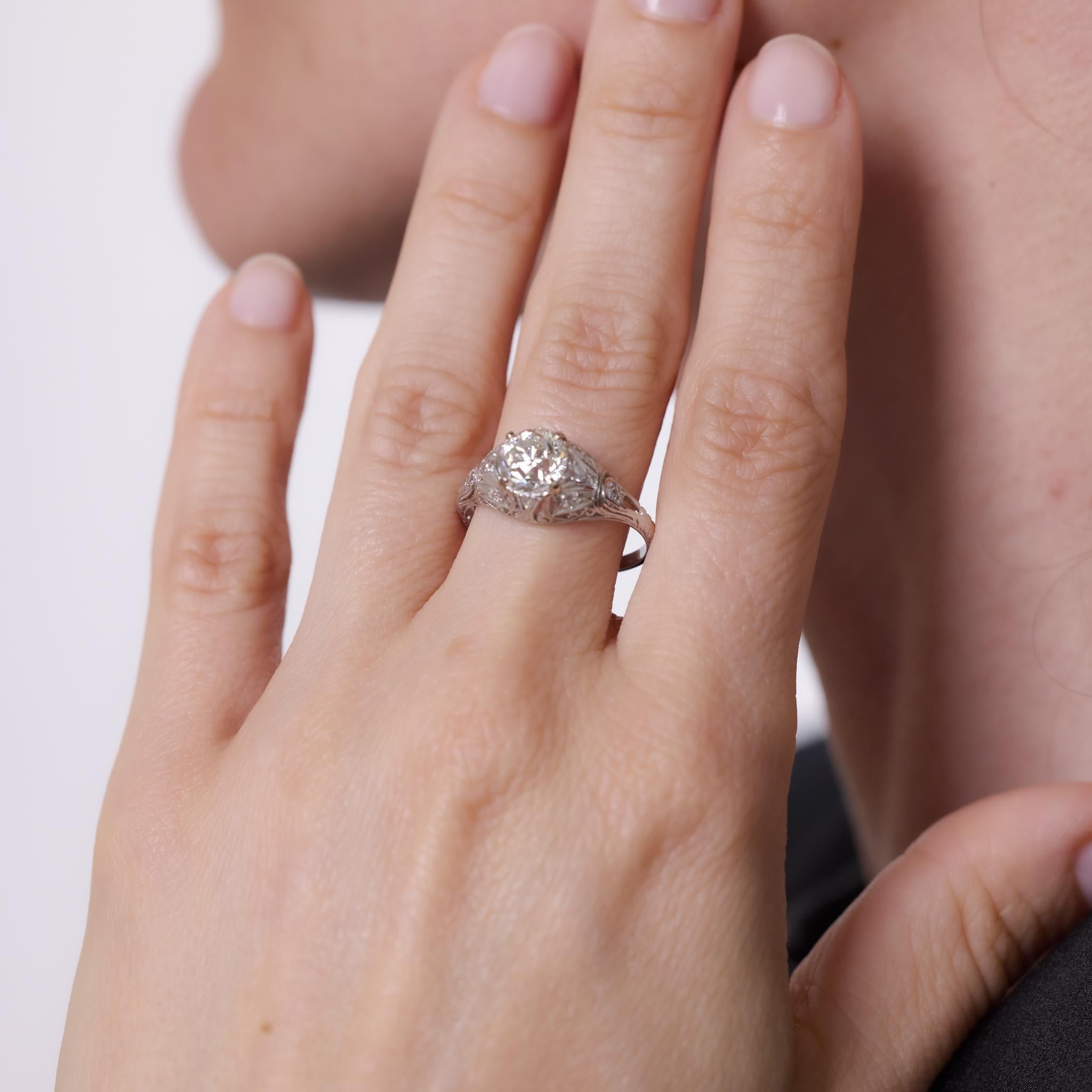 Art Deco Verlobungsring, GIA 1,62 Karat Diamant Platin (Alteuropäischer Schliff) im Angebot