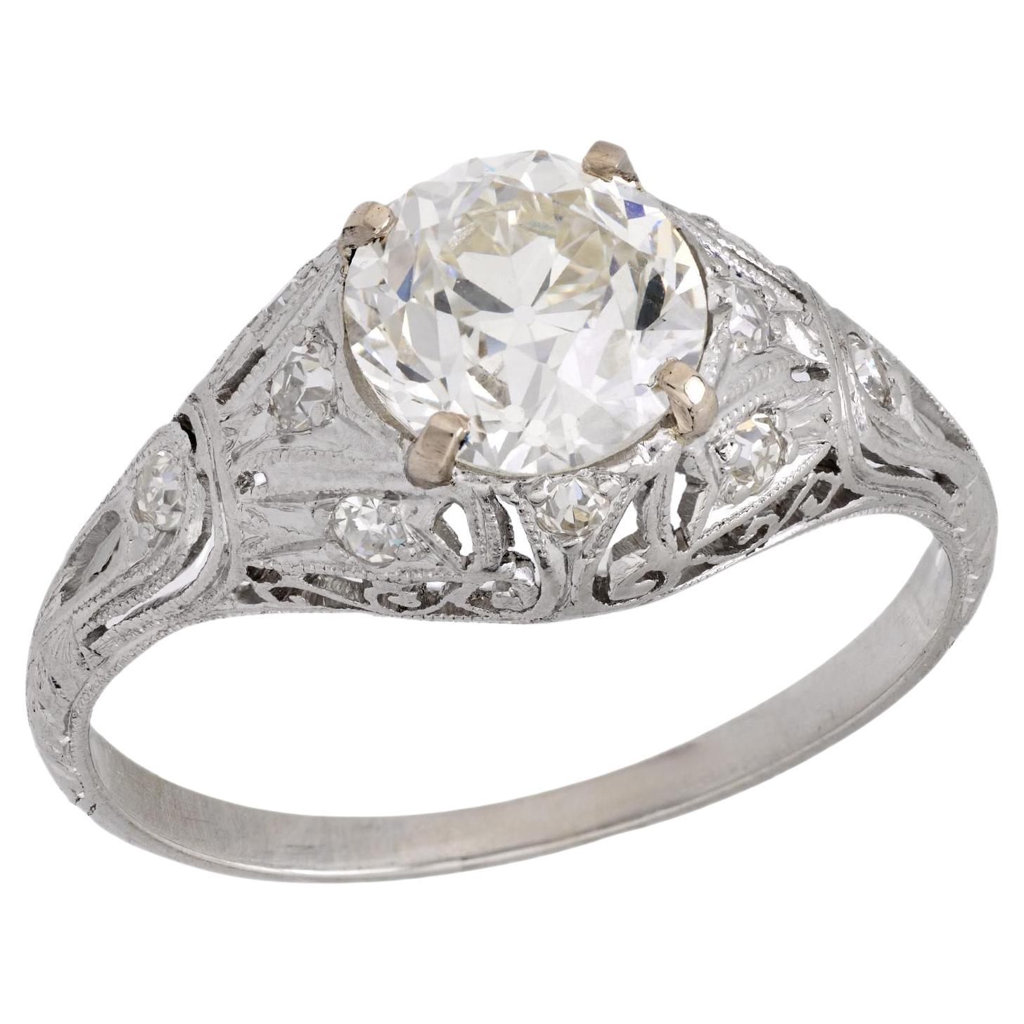 Art Deco GIA 1.62 carat diamond platinum engagement ring