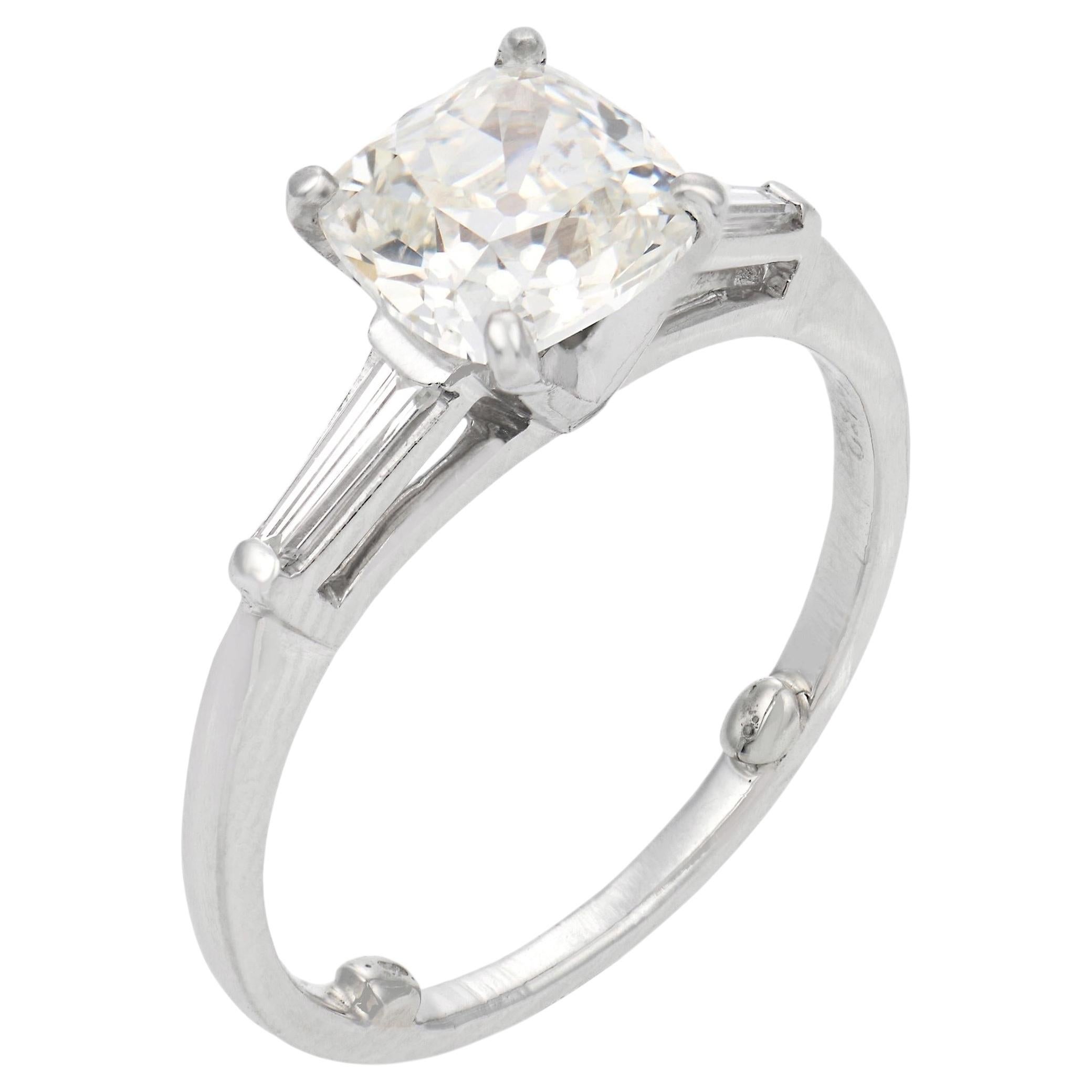 Art Deco GIA 1.62 carat old mine cut diamond platinum engagement ring