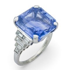 Art Deco GIA 16.43 carat Ceylon no heat sapphire diamond platinum ring