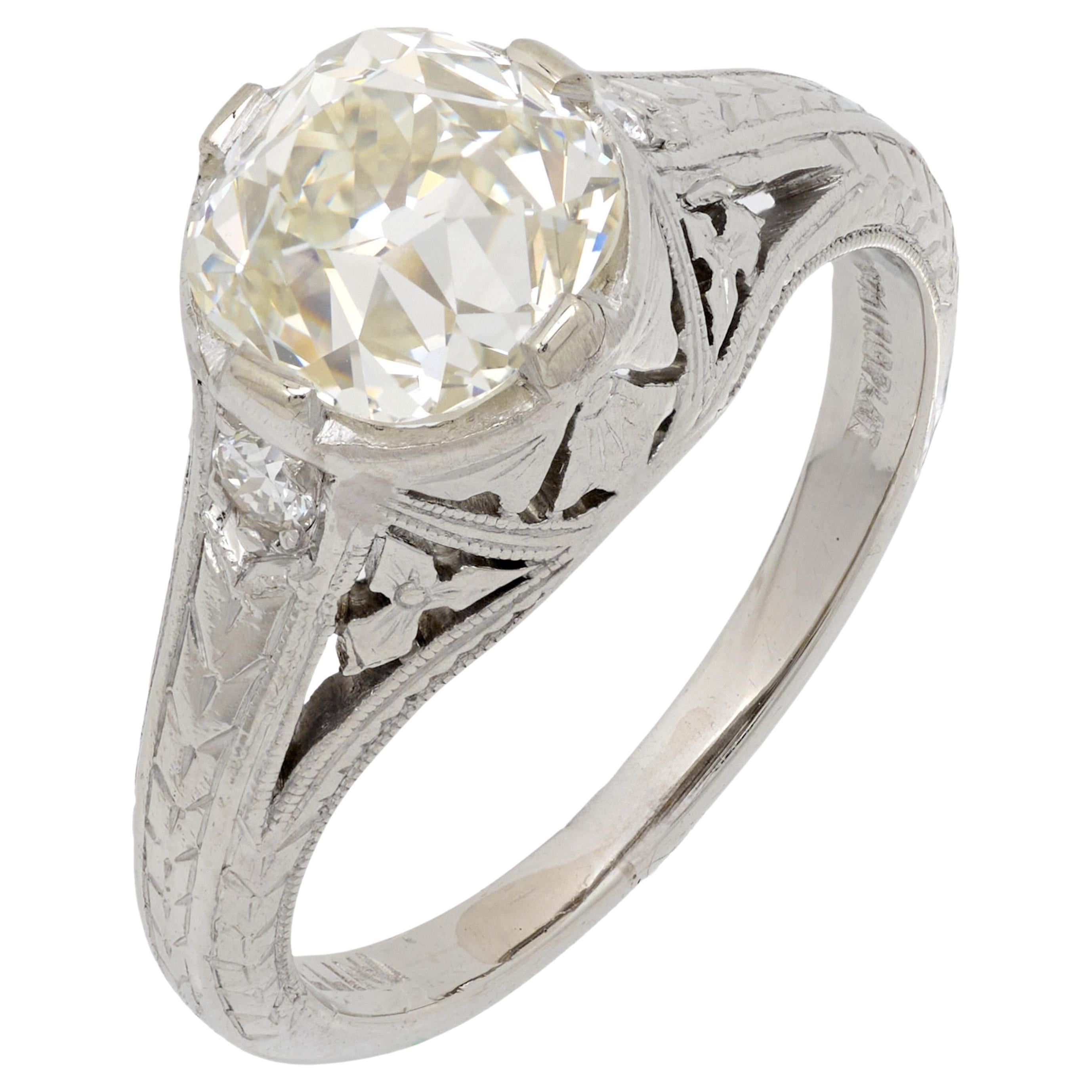 Art Deco GIA 1.65 carat diamond platinum engagement ring For Sale