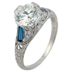 Art Deco GIA 1.66 carat diamond sapphire platinum engagement ring