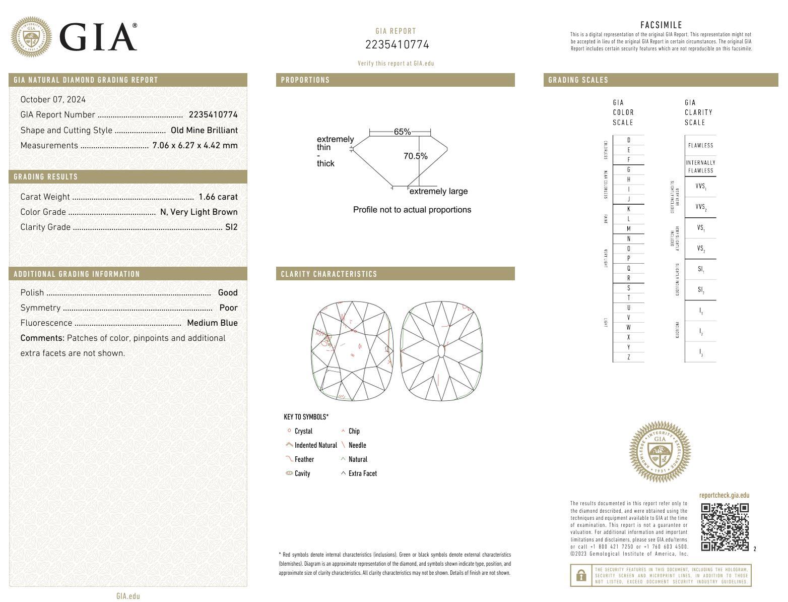 Platinring mit GIA 1.66 Karat Diamant im Altminenschliff im Art déco-Stil für Damen oder Herren