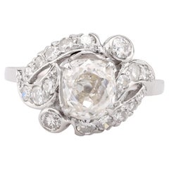 Platinring mit GIA 1.66 Karat Diamant im Altminenschliff im Art déco-Stil