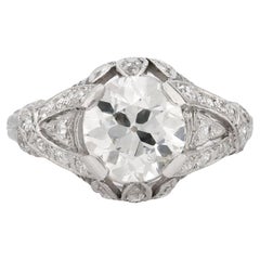 Art Deco GIA 1.67 carat circular brilliant cut diamond platinum filigree ring