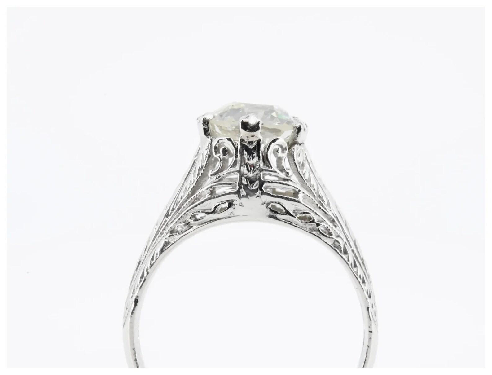 Art Deco GIA 1.67 Carat Old Euro Cut Diamond Engagement Ring in Platinum In Good Condition For Sale In Boston, MA