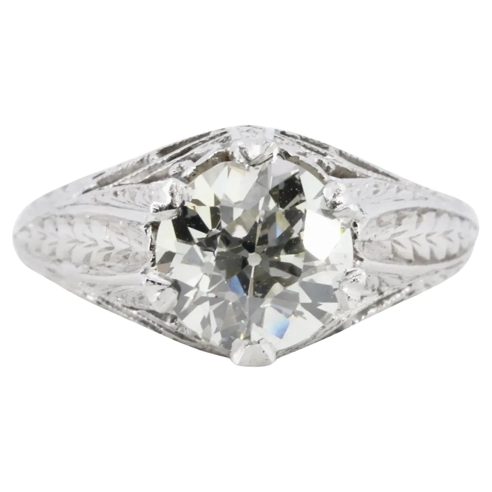 Art Deco GIA 1.67 Carat Old Euro Cut Diamond Engagement Ring in Platinum For Sale