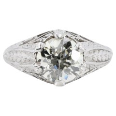 Art Deco Verlobungsring aus Platin mit GIA 1,67 Karat Diamant im alteuropäischen Euroschliff, Art déco