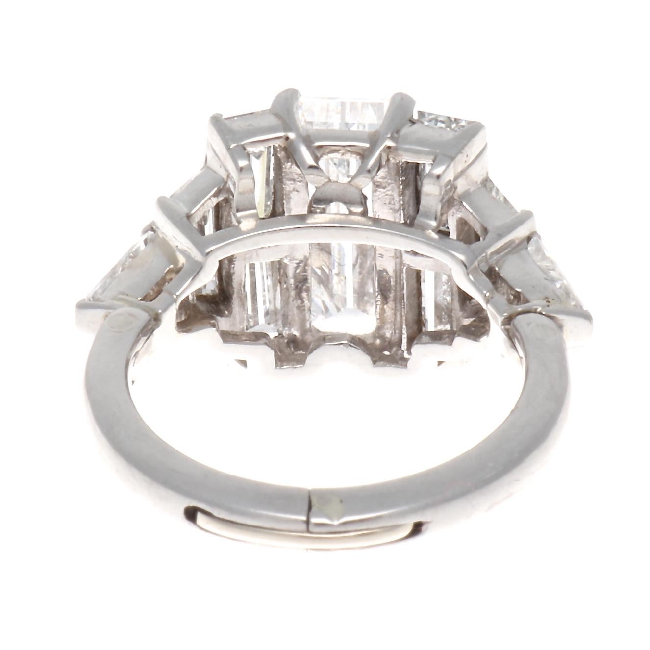 Women's Art Deco GIA 1.68 Carat Emerald Cut Diamond Platinum Engagement Ring
