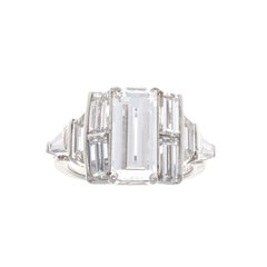 Art Deco GIA 1.68 Carat Emerald Cut Diamond Platinum Engagement Ring