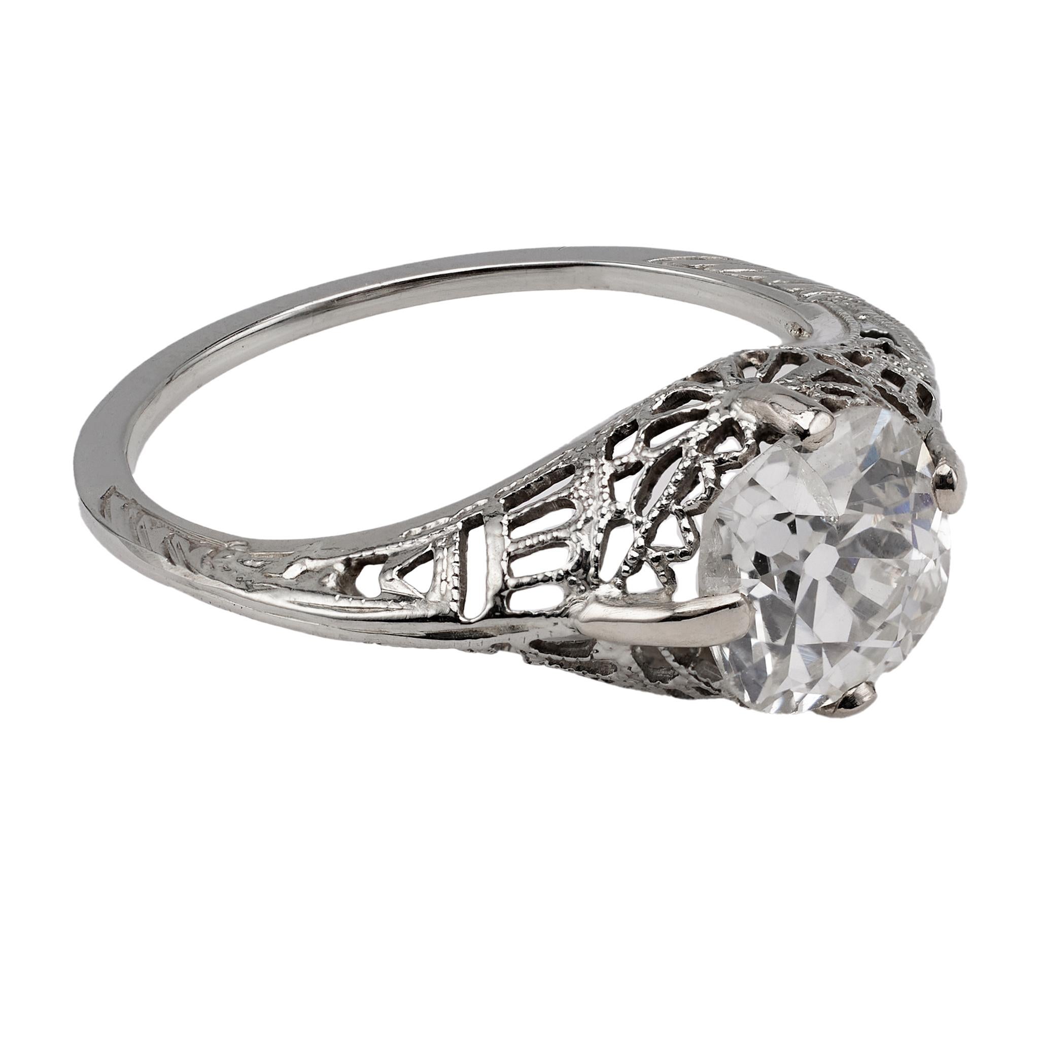 Art Deco GIA 1.68 Carat Old Mine Cut Diamond Ring For Sale 1