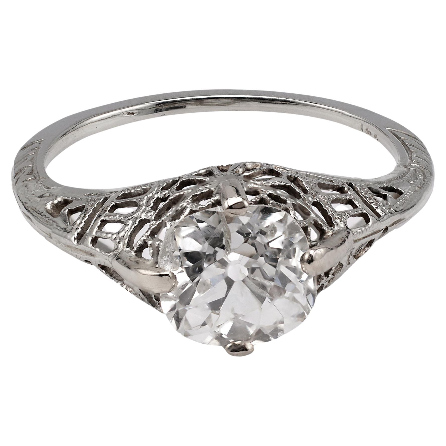 Art Deco GIA 1.68 Carat Old Mine Cut Diamond Ring For Sale