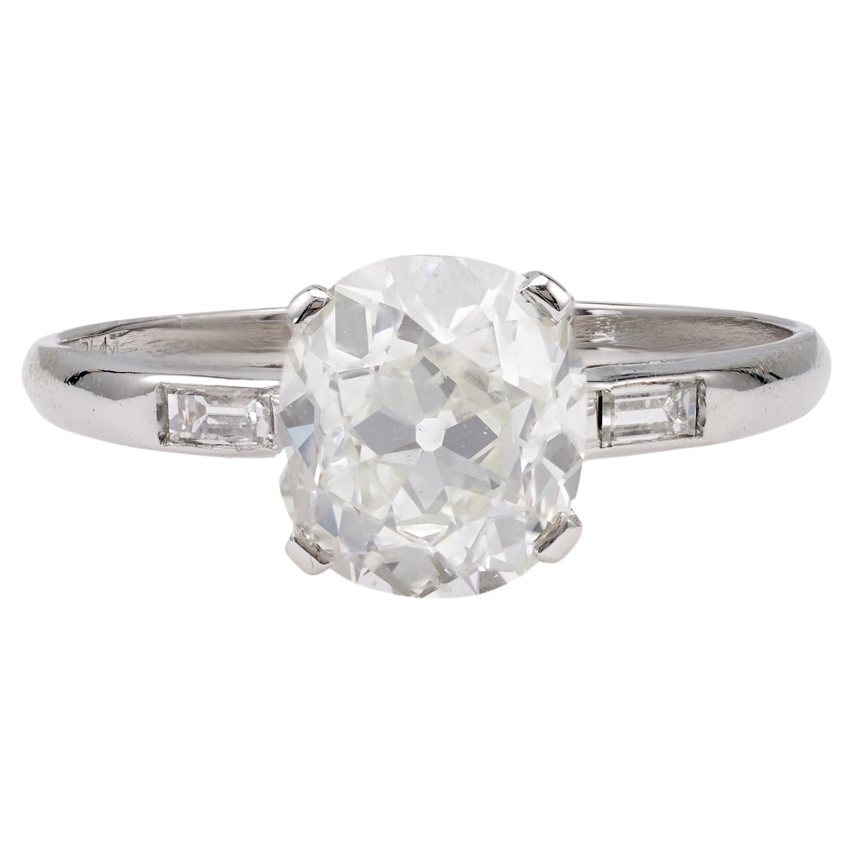 Art Deco GIA 1.71 Carat Old Mine Cut Diamond Platinum Ring For Sale