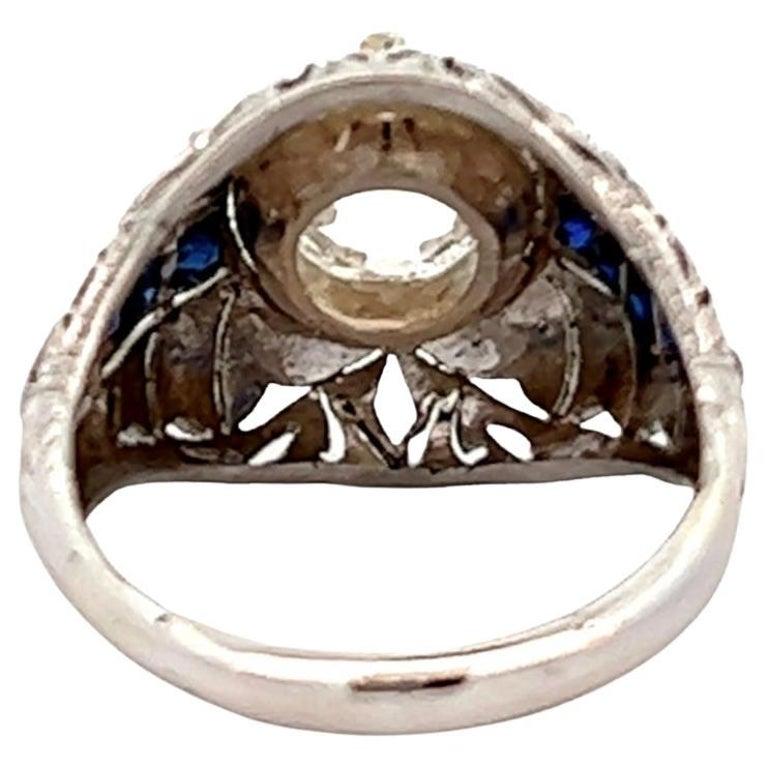 Art Deco GIA 1.72 Carats Old Mine Cut Diamond Sapphire Platinum Filigree Ring 1