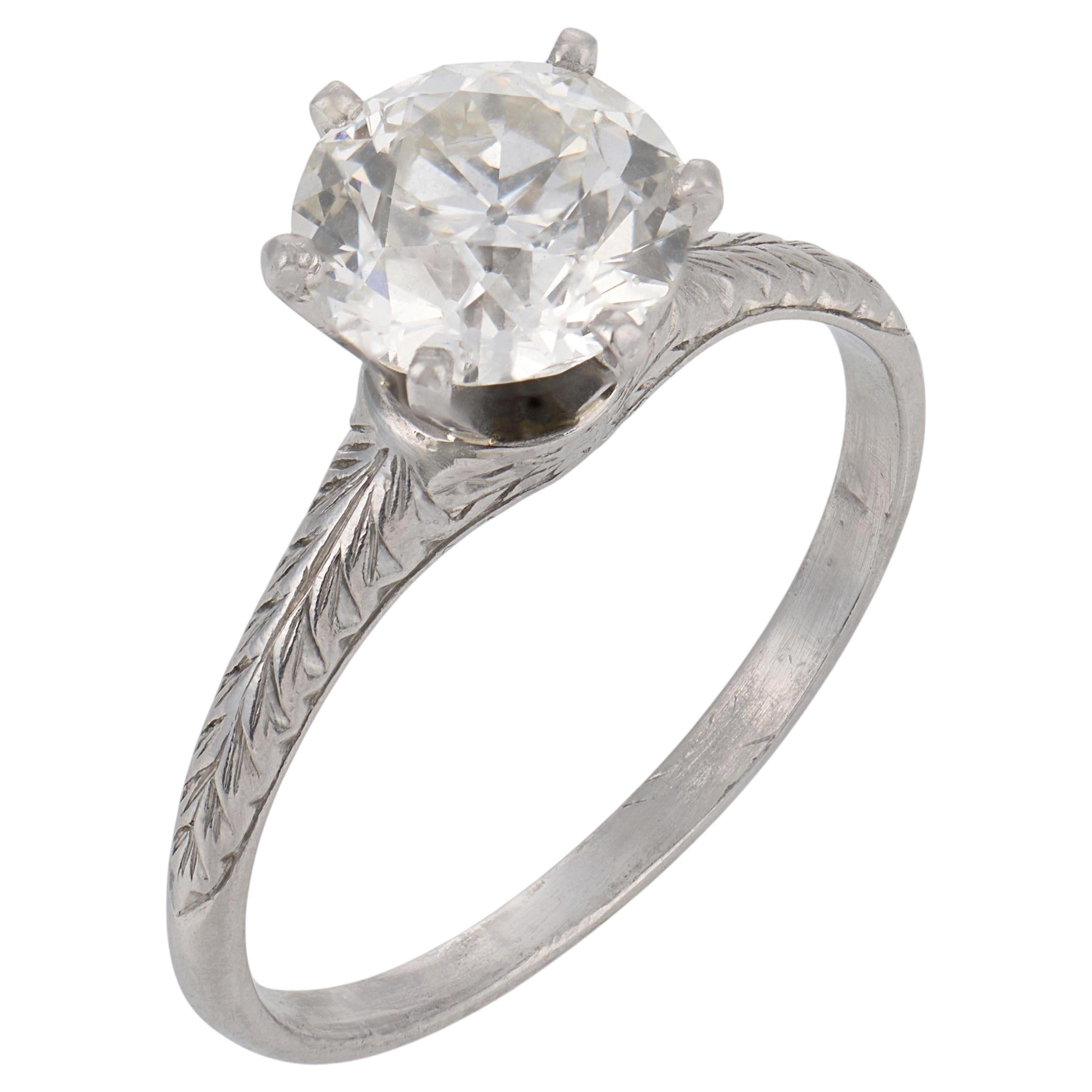 Art Déco GIA Anillo de platino con diamante talla europea antigua de 1.75 quilates
