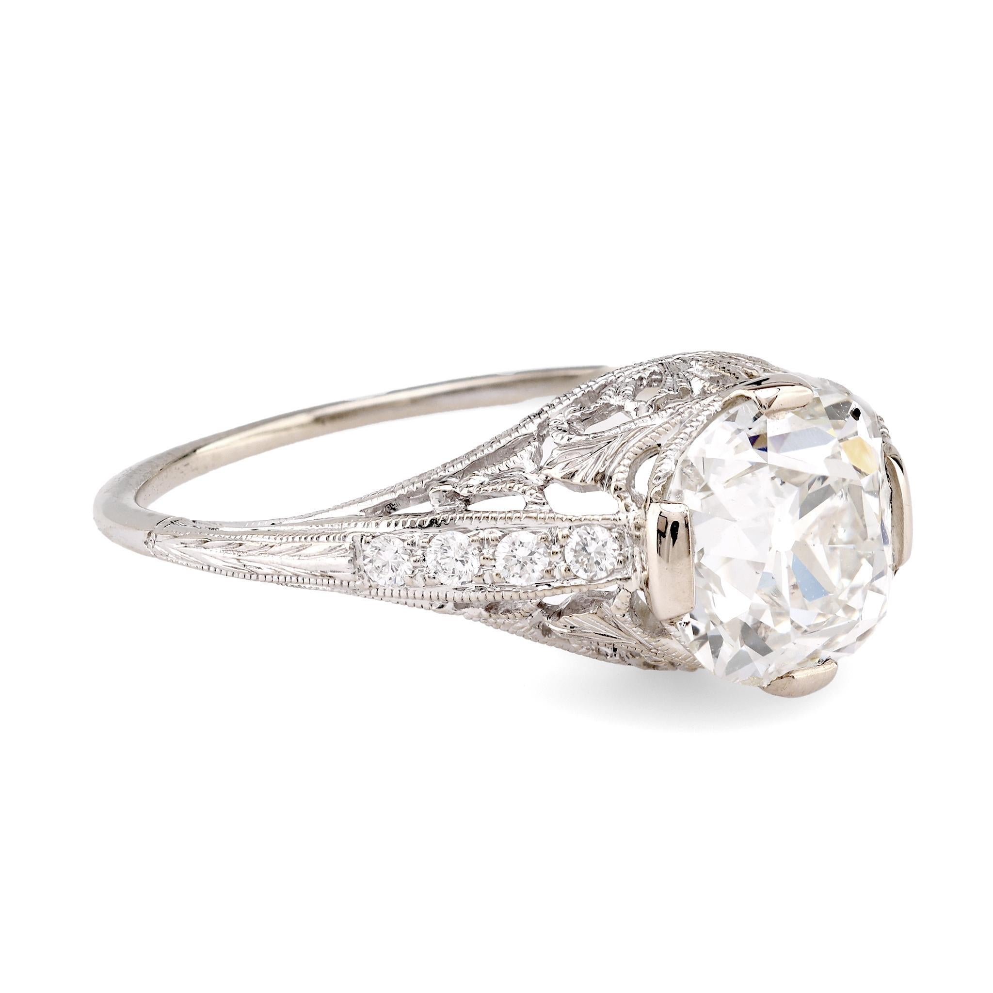 Art Deco GIA 1.78 Carat Old Mine Cut Diamond 14K White Gold Filigree Ring In Excellent Condition In Beverly Hills, CA
