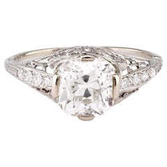 Art Deco GIA 1.78 Carat Old Mine Cut Diamond 14K White Gold Filigree Ring