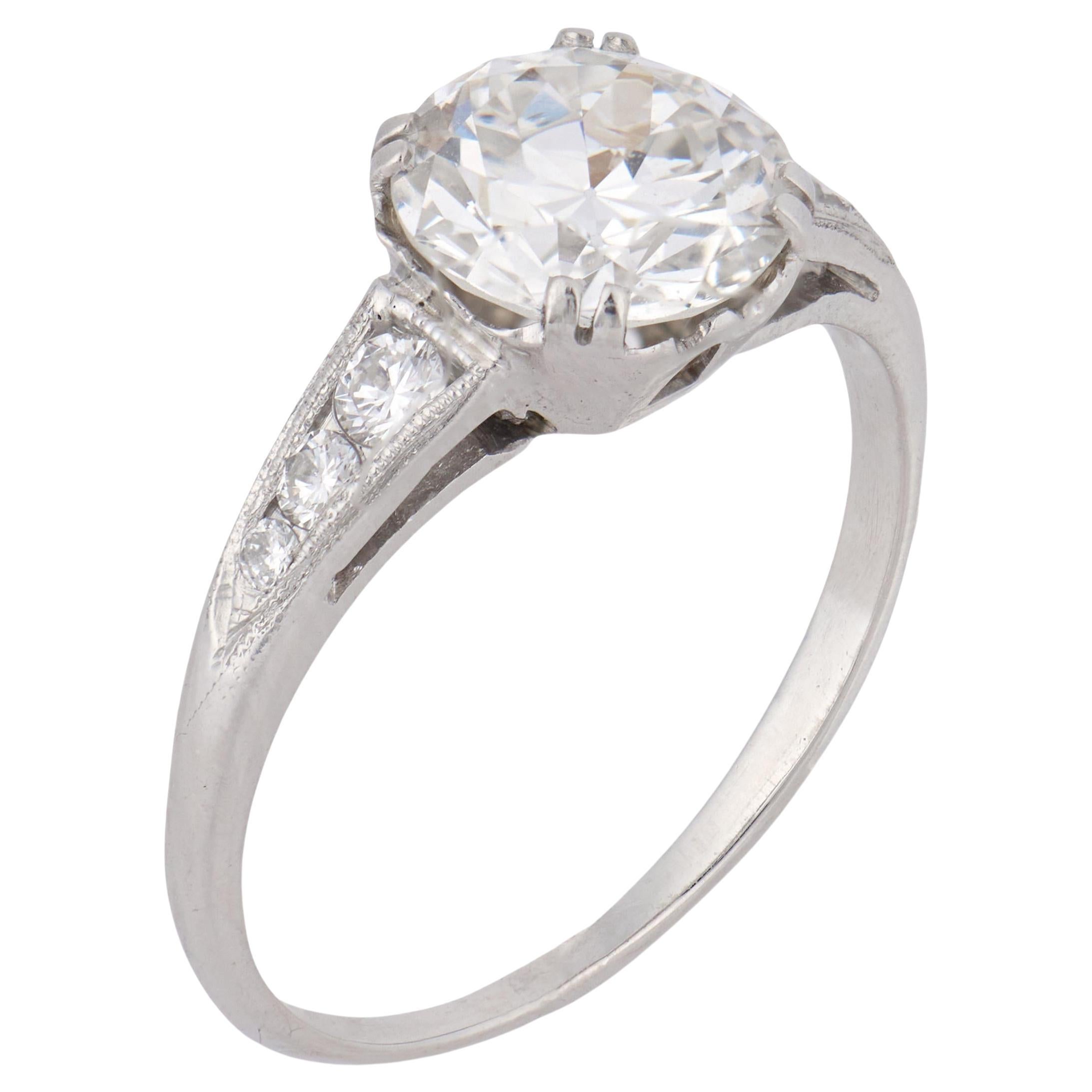 Bague de fiançailles Art déco en platine avec diamant de 1.80 carat certifié GIA