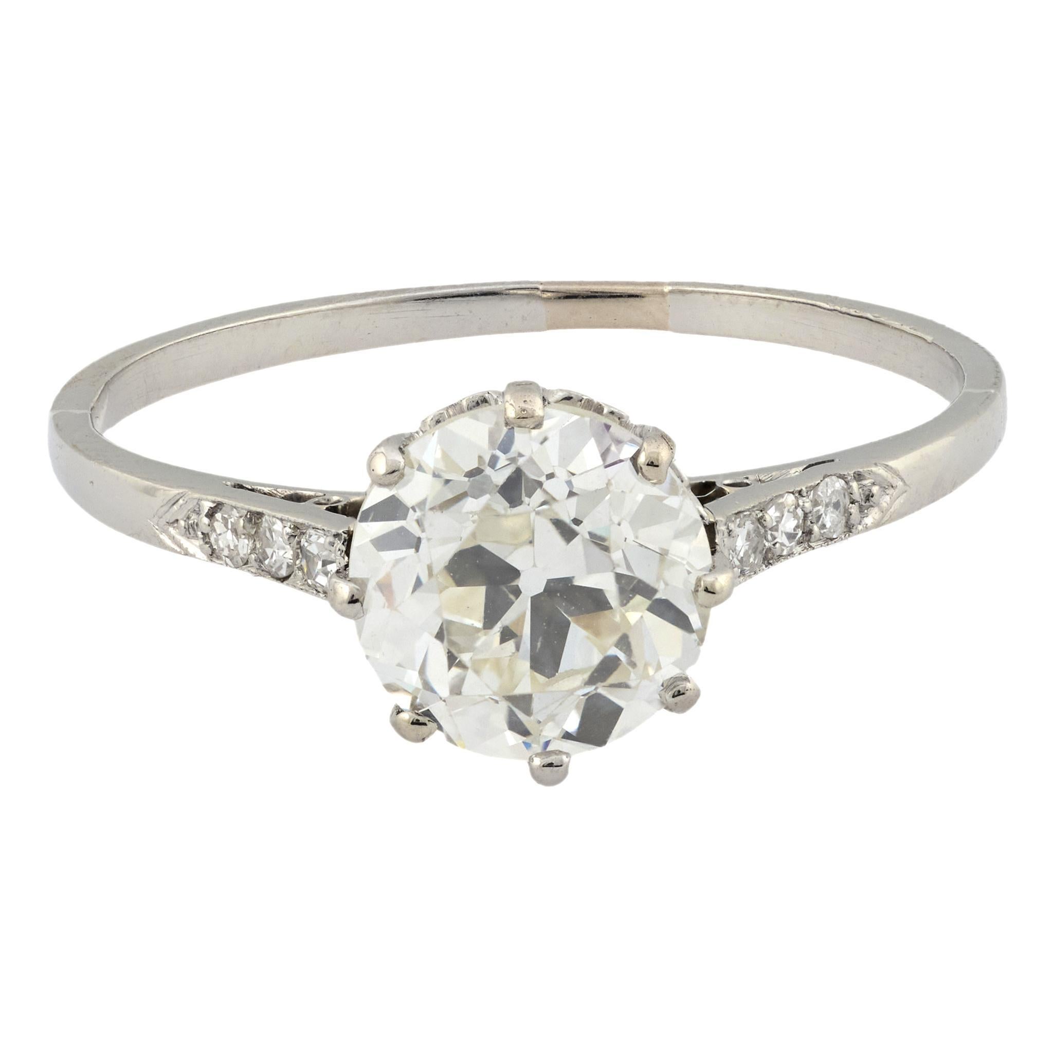 Bague de fiançailles Art déco en platine avec diamant de 1.81 carat certifié GIA