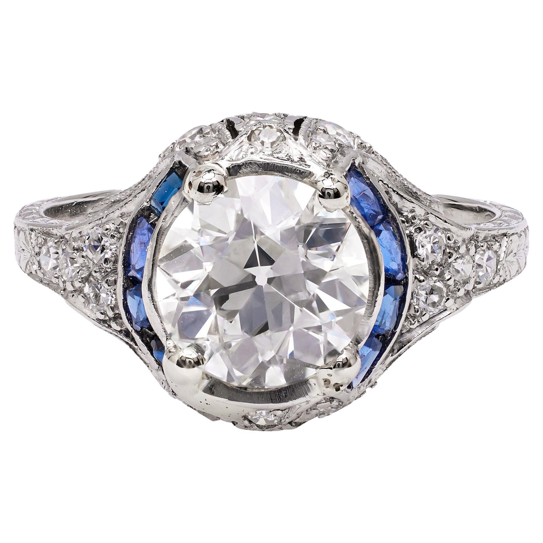 Art Deco GIA 1.81 Carat Old European Cut Diamond Platinum Filigree Ring