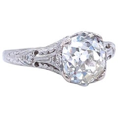 Art Deco GIA 1.81 Carat Old Mine Cut Diamond Platinum Ring