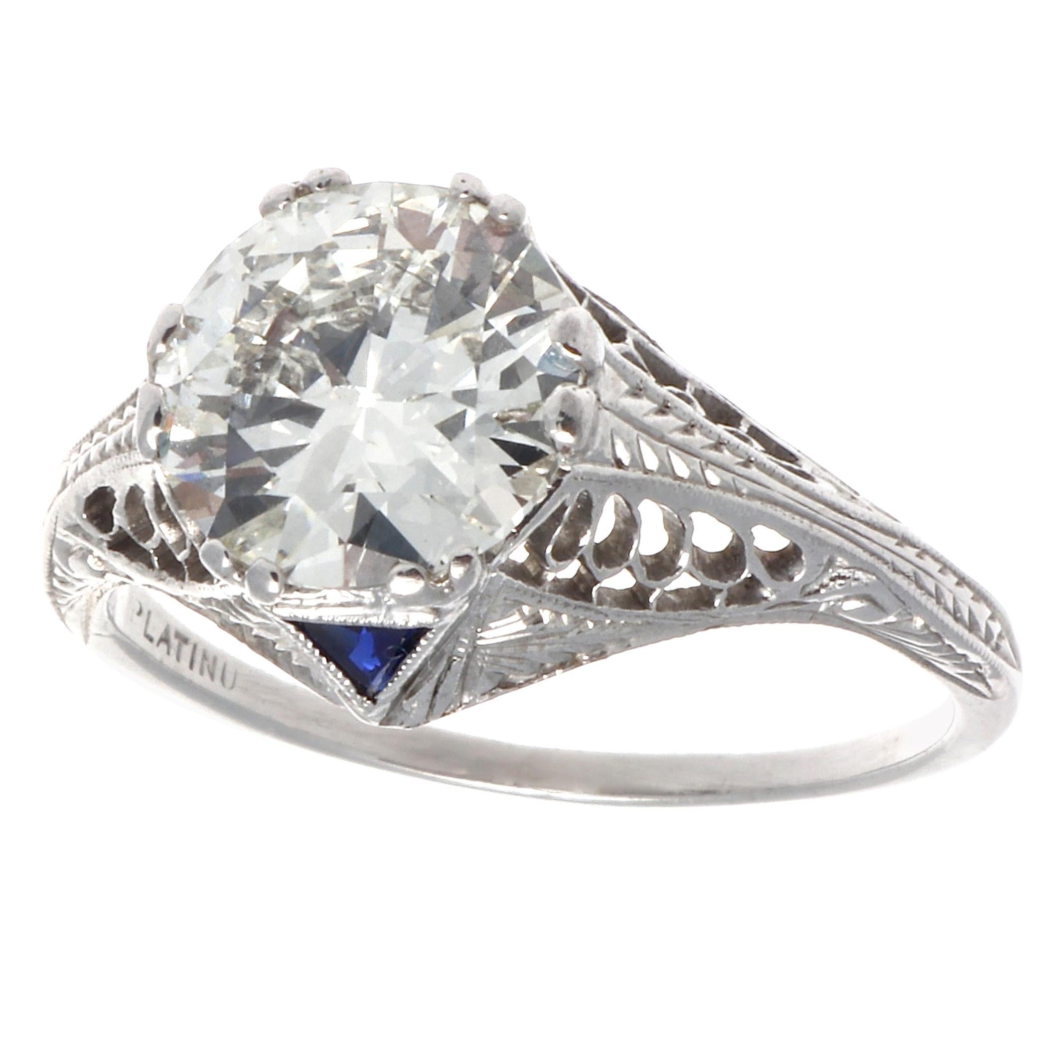 Art Deco GIA 1.86 Diamond Platinum Ring