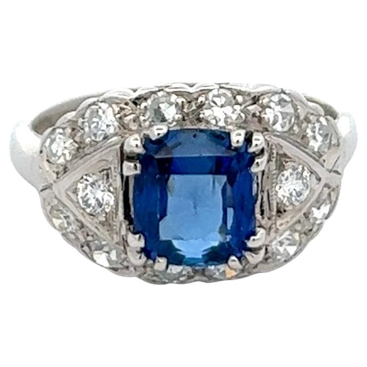 Art Deco GIA 1.87 Carats Burma No Heat Sapphire Diamond Platinum Ring