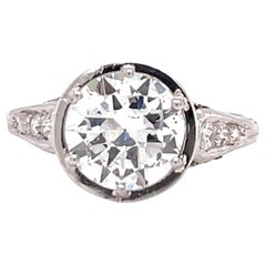 Art Deco GIA 1.88 Carat Diamond Platinum Engagement Ring