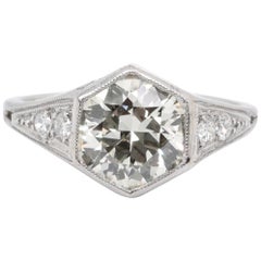 Vintage Art Deco GIA 1.89 Carat Old European Cut Diamond Platinum Ring