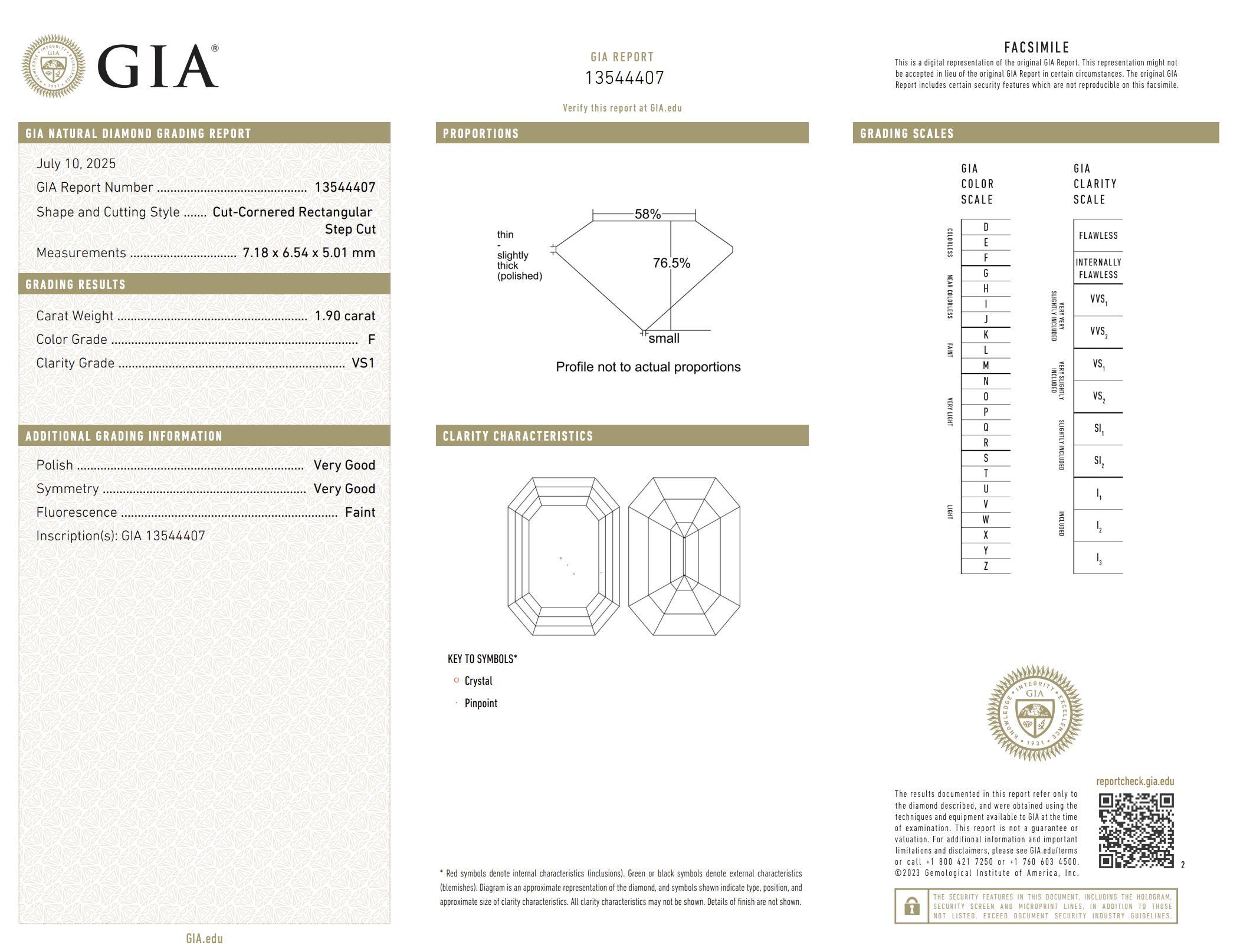 Bague de fiançailles en platine Art déco GIA 1.90 carat Asscher cut diamond spphire en vente 2