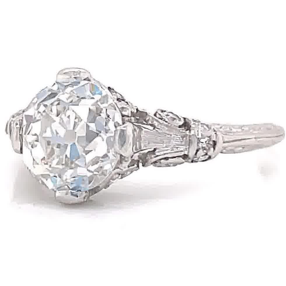 Women's Art Deco GIA 1.91 Carat Old Mine Cut Diamond Platinum Engagement Ring