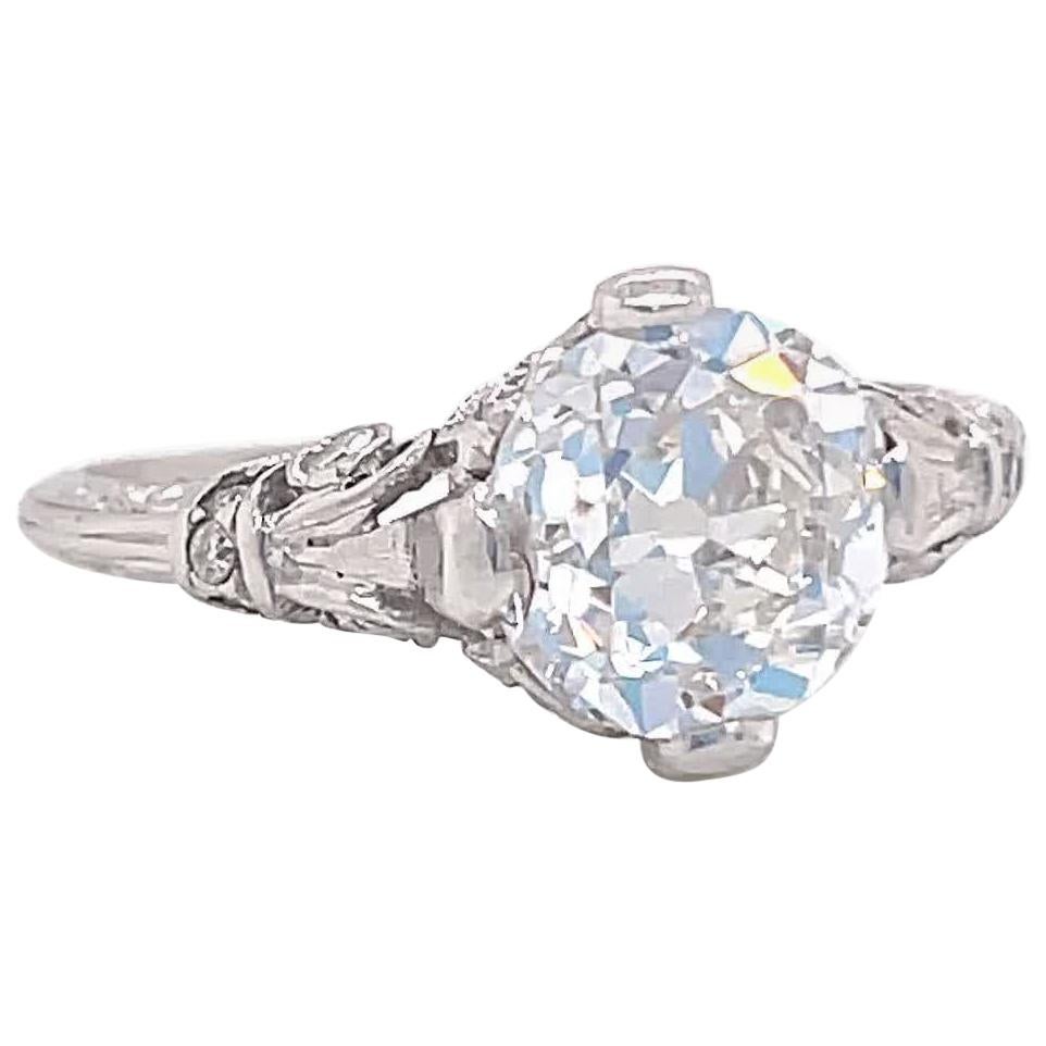 Art Deco GIA 1.91 Carat Old Mine Cut Diamond Platinum Engagement Ring