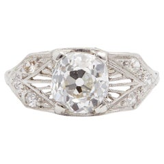 Art Deco GIA 1.92 Carat Old Mine Cut Diamond Platinum Filigree Ring