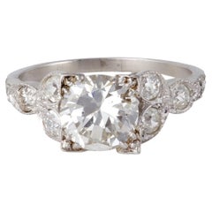 Art Deco GIA 1.93 Carats Transitional Cut Diamond Platinum Ring