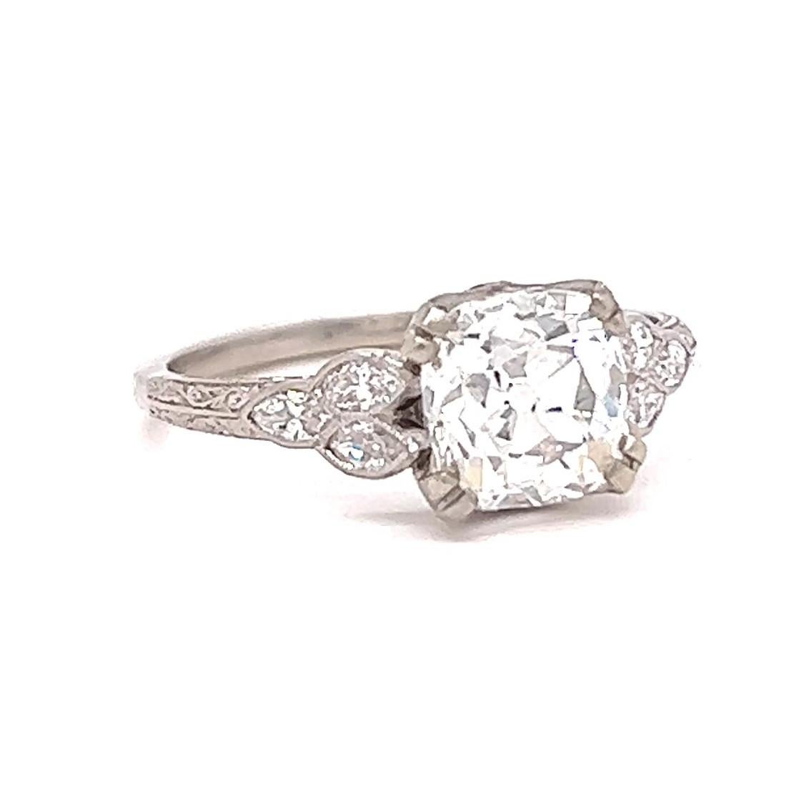 Art Deco GIA 1.94 Carats Old Mine Cut Diamond Platinum Engagement Ring 1