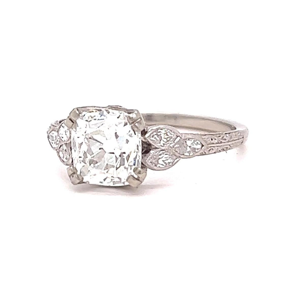 Art Deco GIA 1.94 Carats Old Mine Cut Diamond Platinum Engagement Ring 2