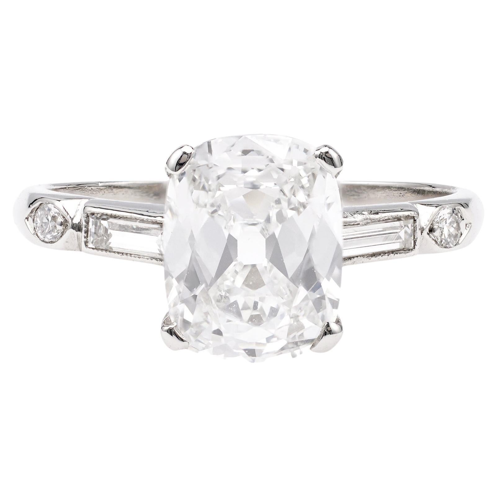 Art Deco GIA 1.95 Carat Cushion Cut Diamond Platinum Ring For Sale