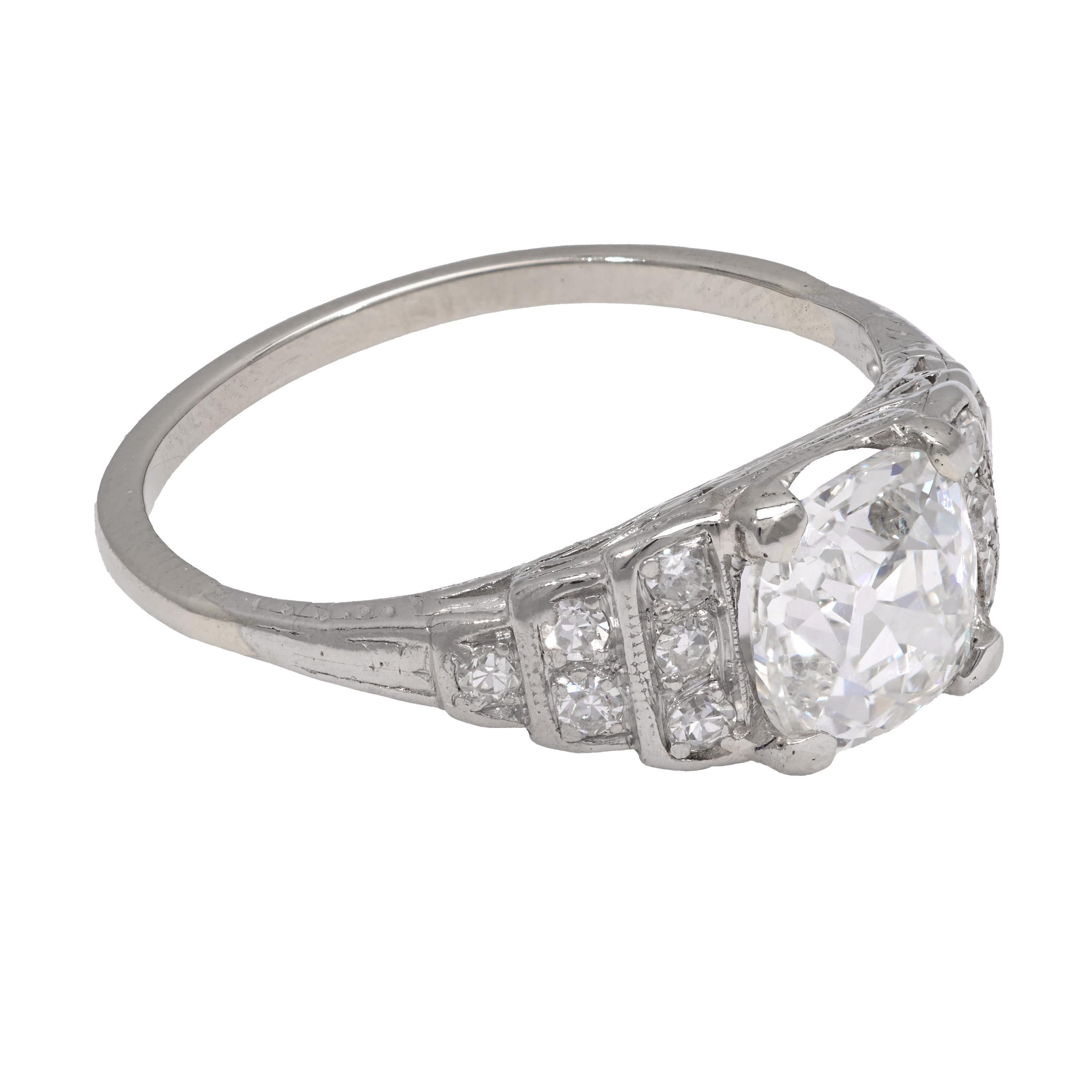 Art Deco GIA 1.96 carat diamond platinum engagement ring (Art déco) im Angebot