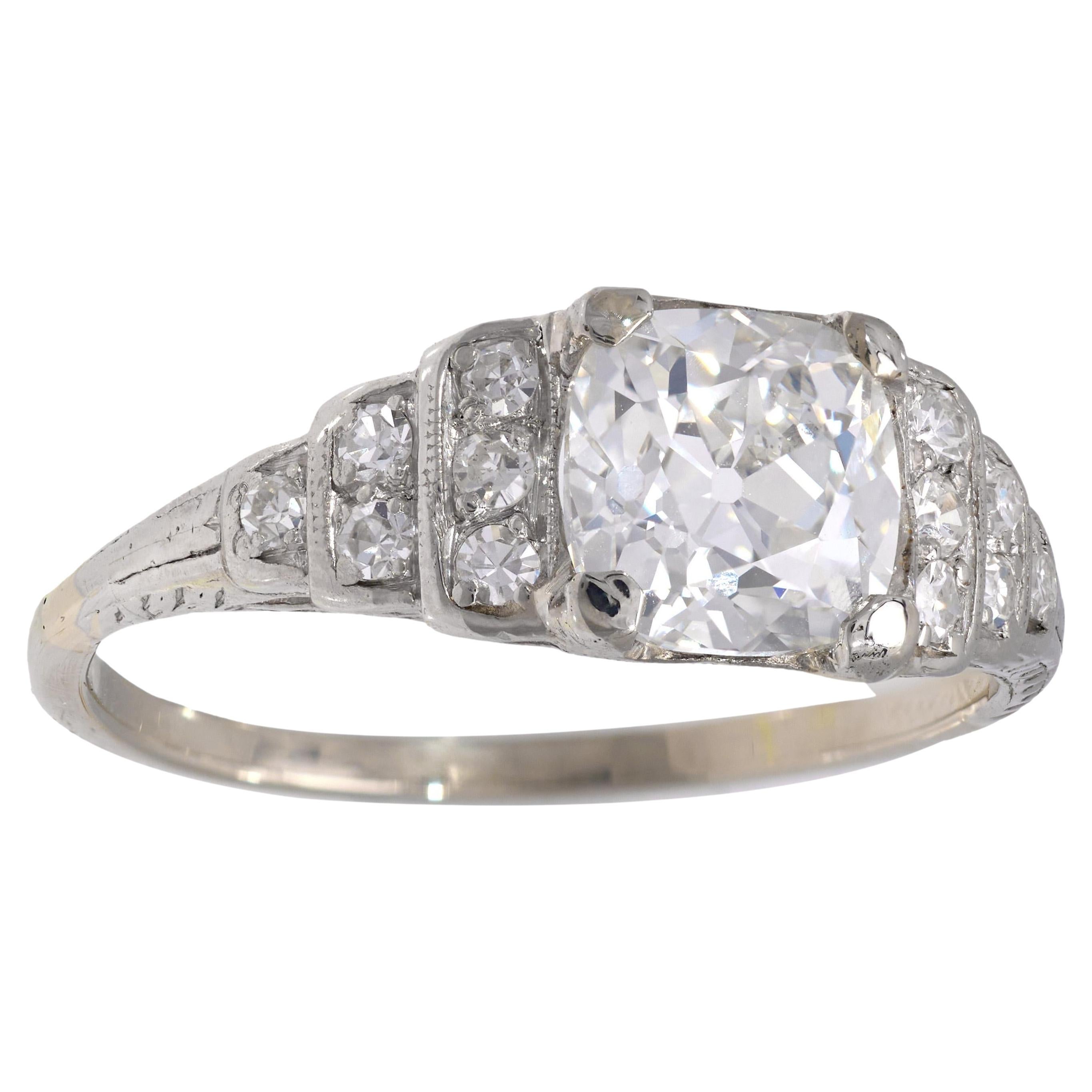 Art Deco GIA 1.96 carat diamond platinum engagement ring im Angebot